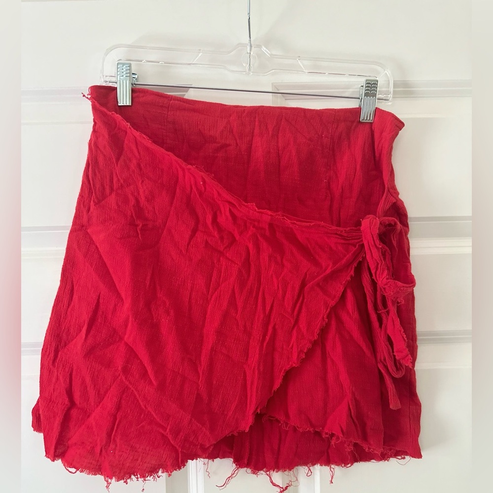 LF Trendy Red Wrap Skirt
